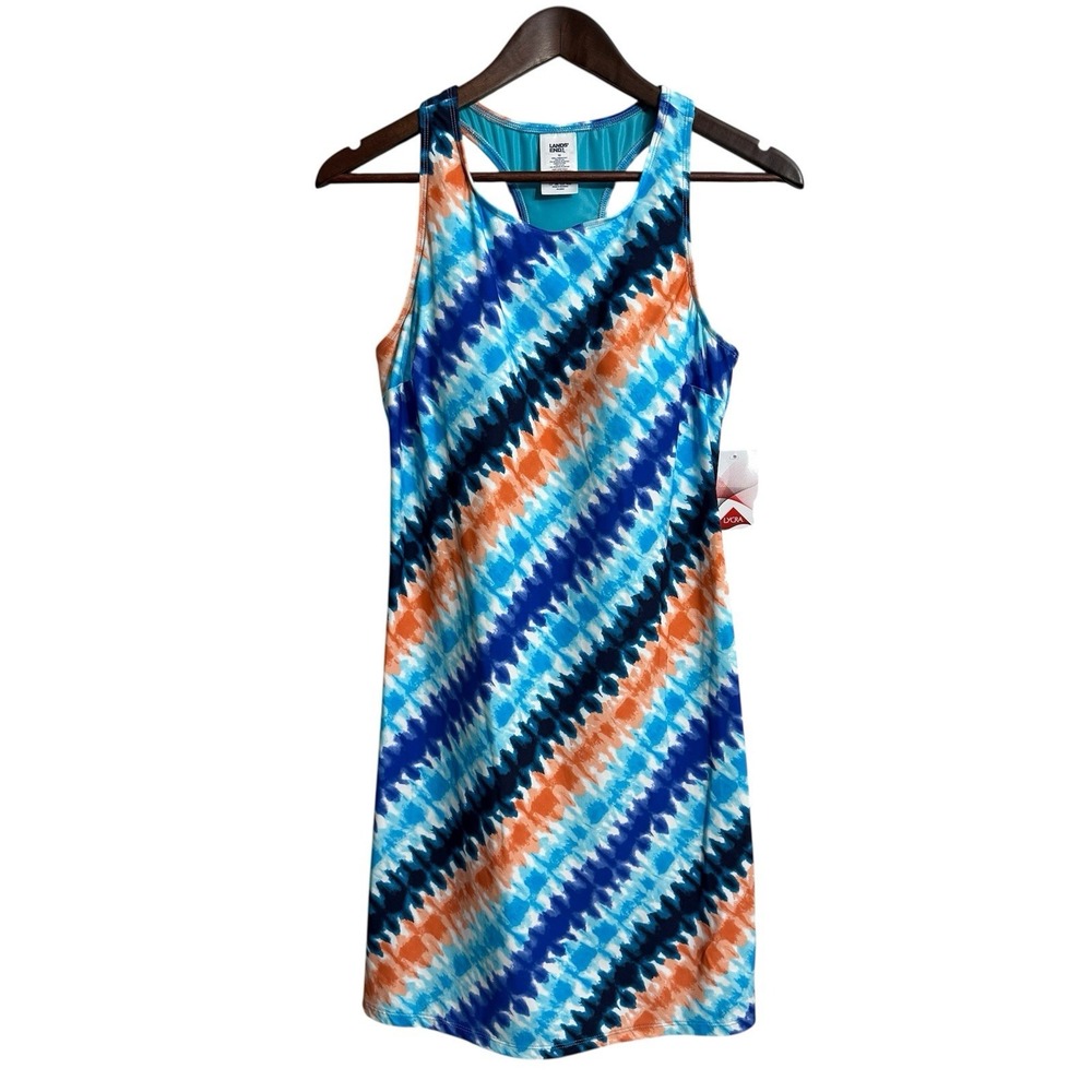 NWT Lands End tank dress women's 10 stripe colorful tie‎ dye beach pool cruise